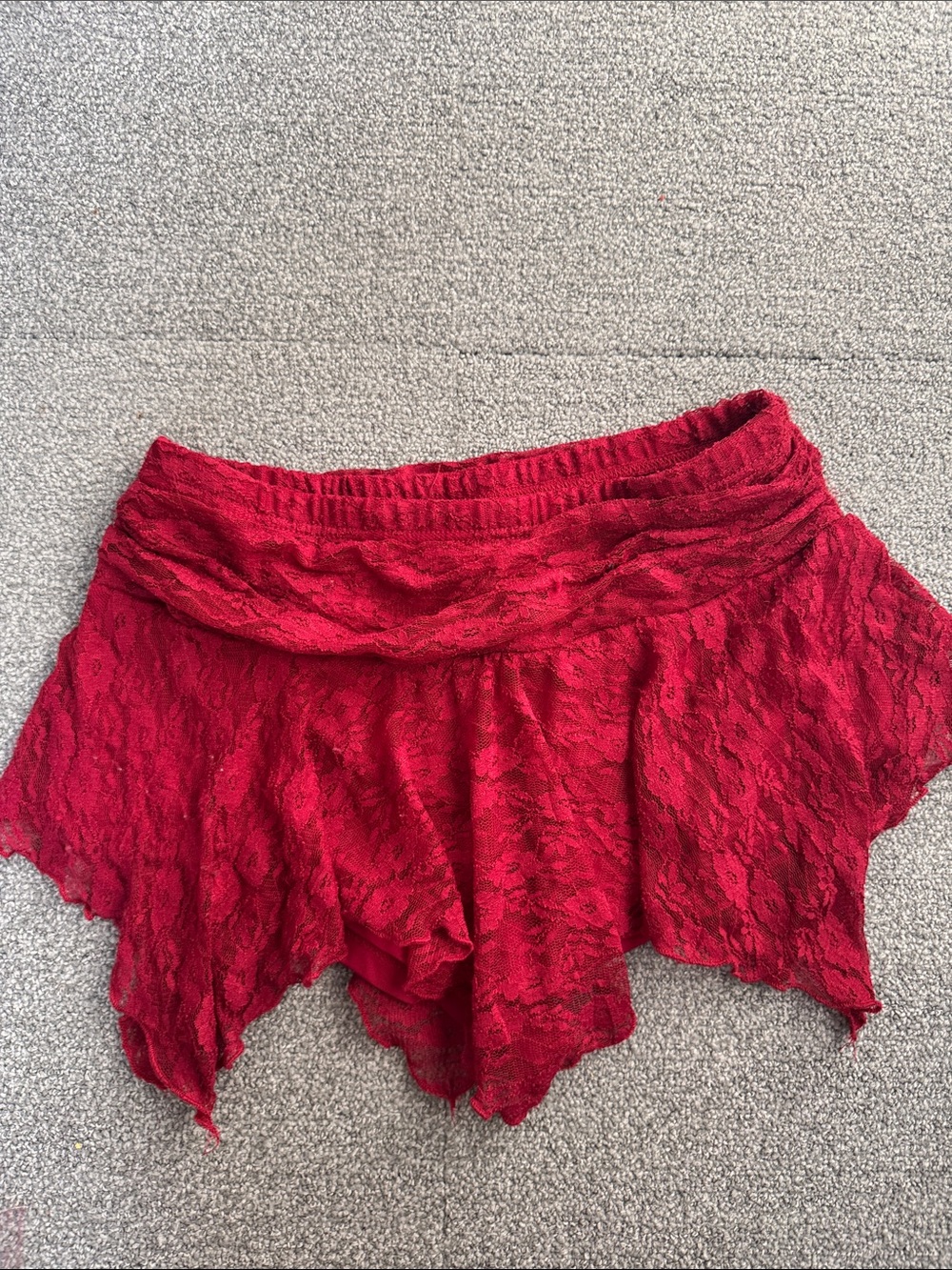 Red Lace mini skirt with shorts under